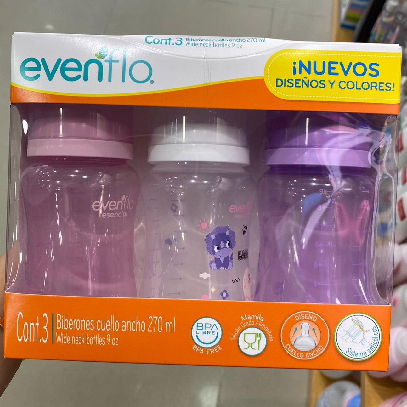 BIBERONES EVENFLO 3 PACK CUELLO ANCHO