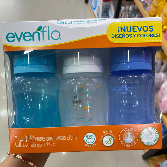 BIBERONES EVENFLO 3 PACK CUELLO ANCHO