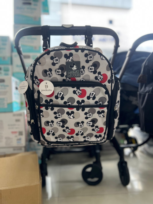 MOCHILAS PAÑALERAS C/ MICKEY NEGRA Y GRIS