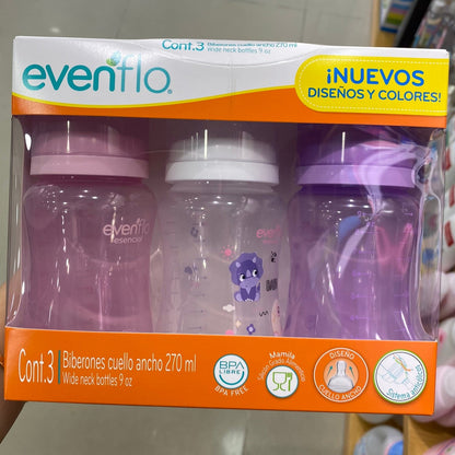 BIBERONES EVENFLO 3 PACK CUELLO ANCHO