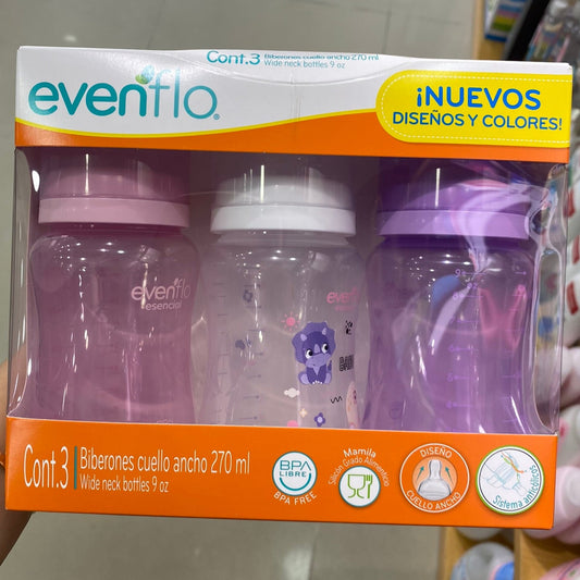 BIBERONES EVENFLO 3 PACK CUELLO ANCHO